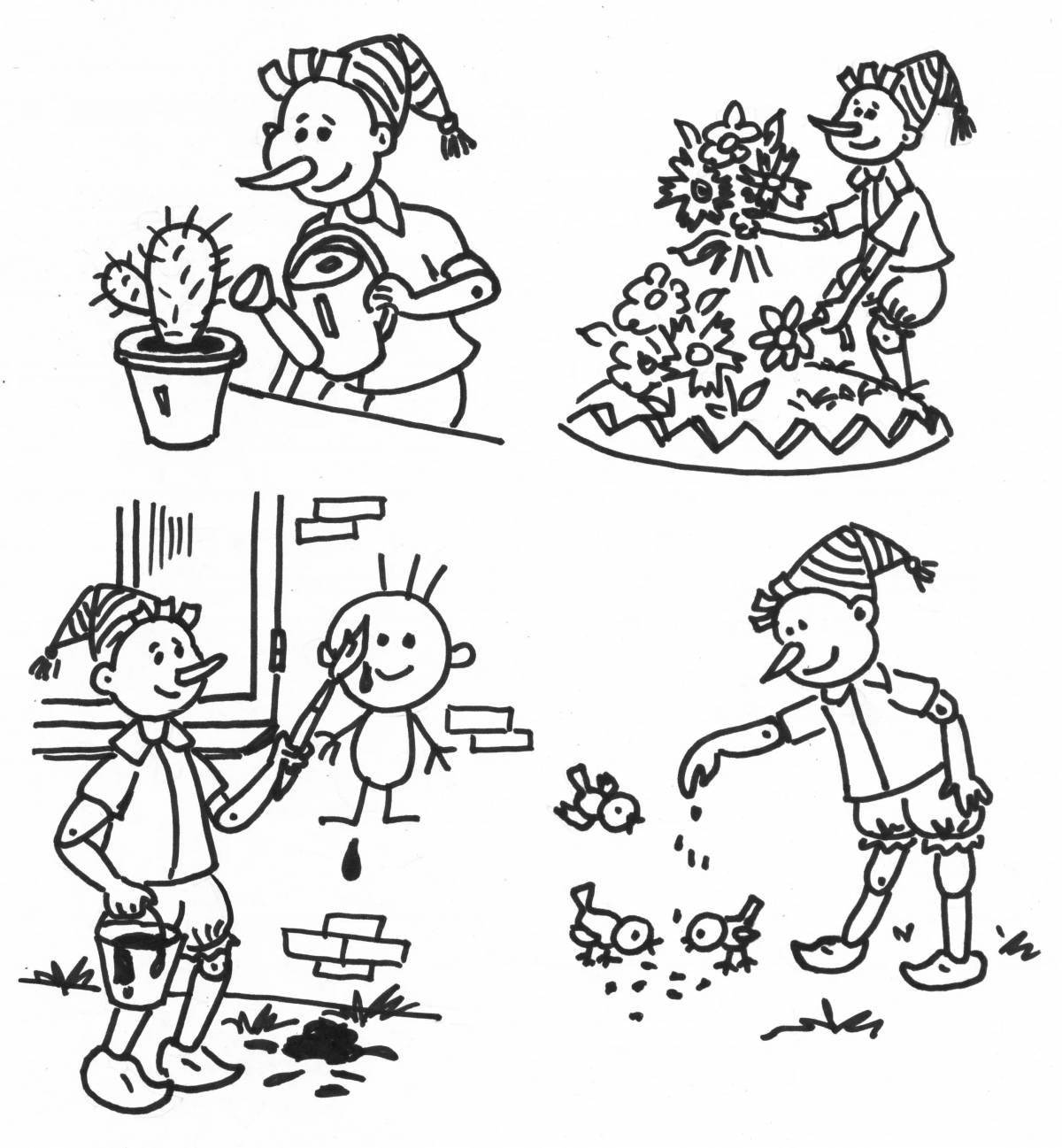 Cute coloring book of good and bad deeds