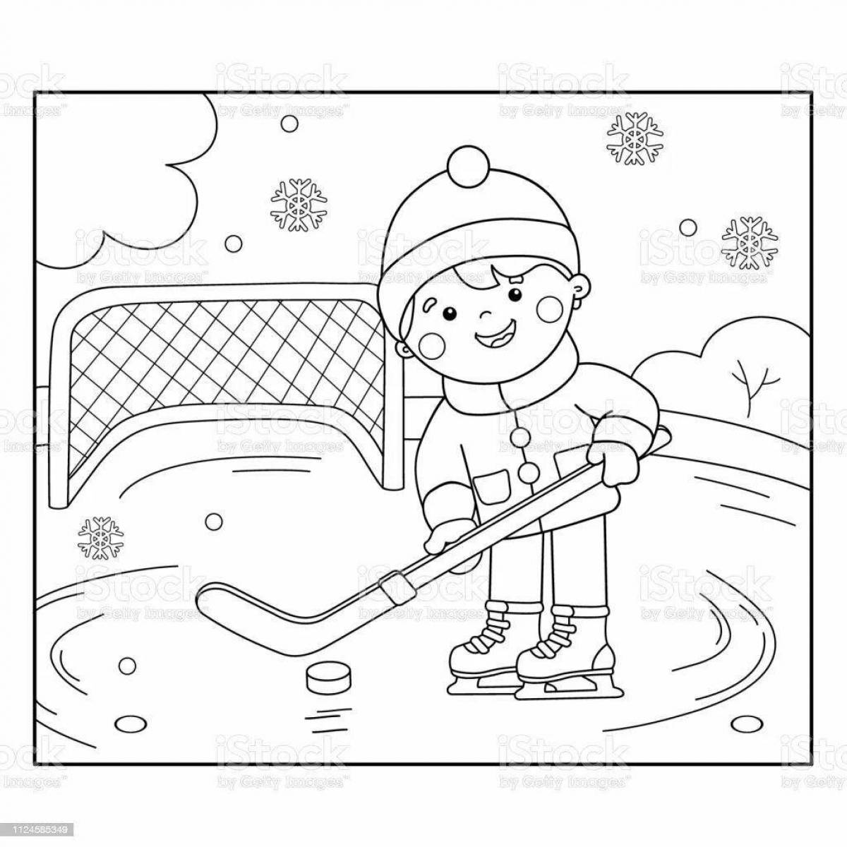 Colourful winter sports coloring book for children