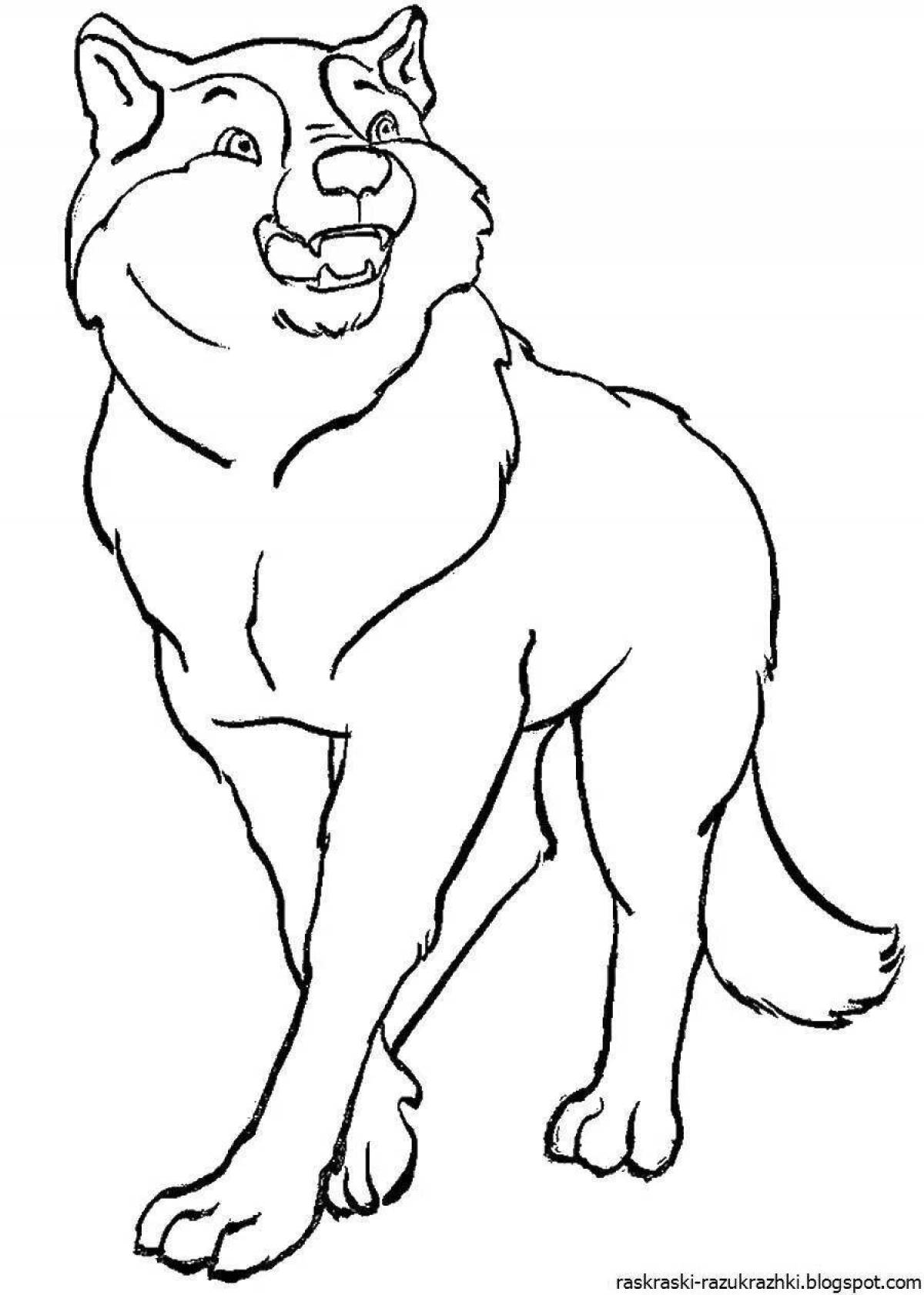 A fun coloring book drawing of a wolf for kids