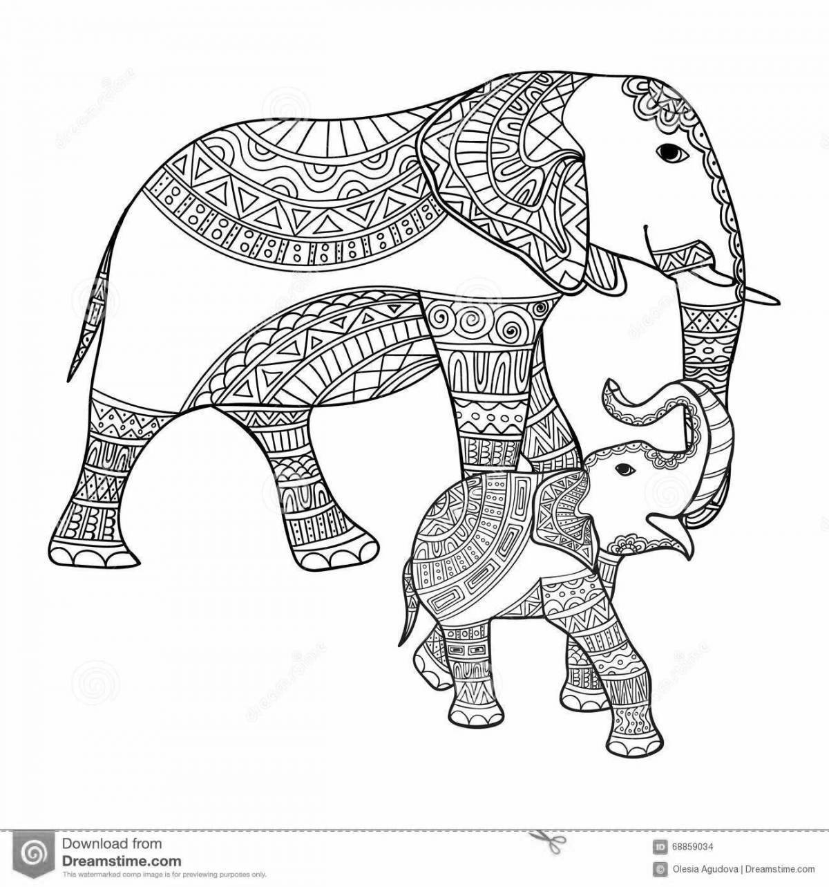 Coloring book elegant Indian elephant