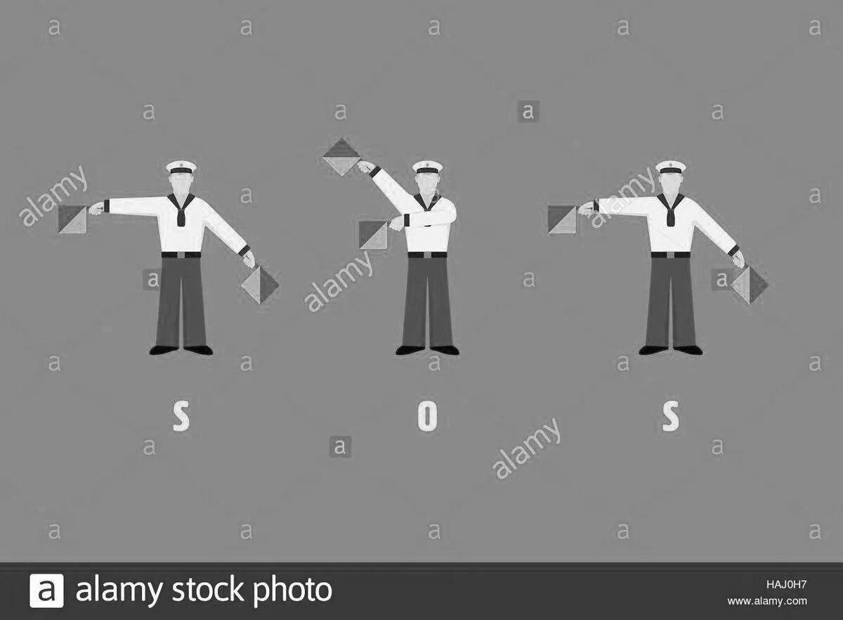 Радостная раскраска моряк с сигнальными флажками