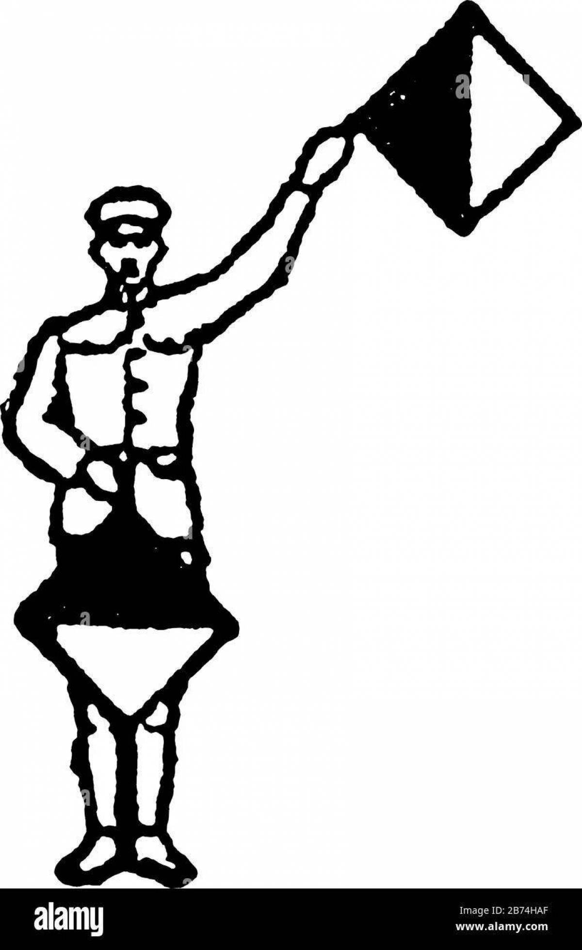 Fun coloring book sailor with signal flags