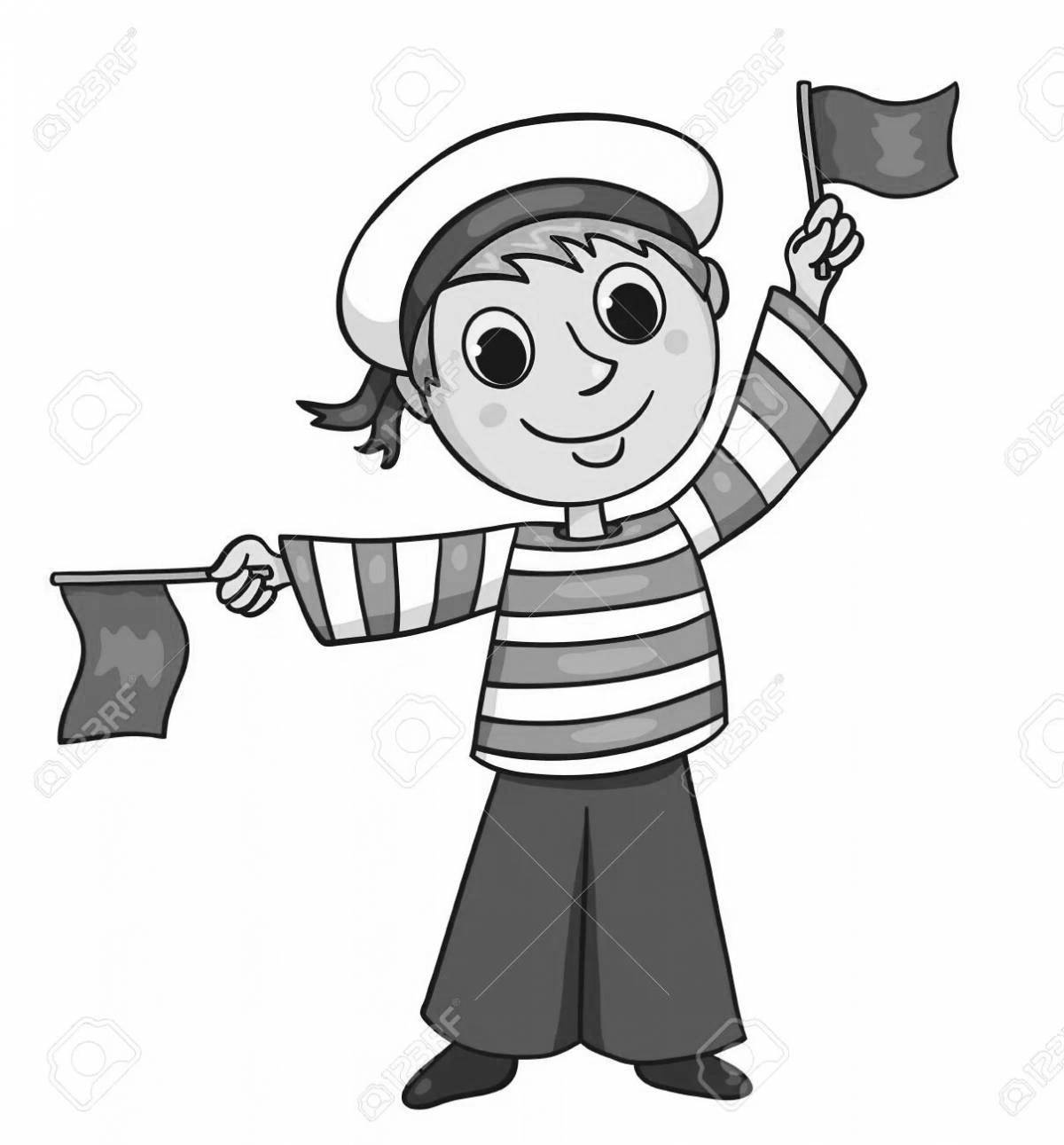 Coloring page majestic sailor with signal flags