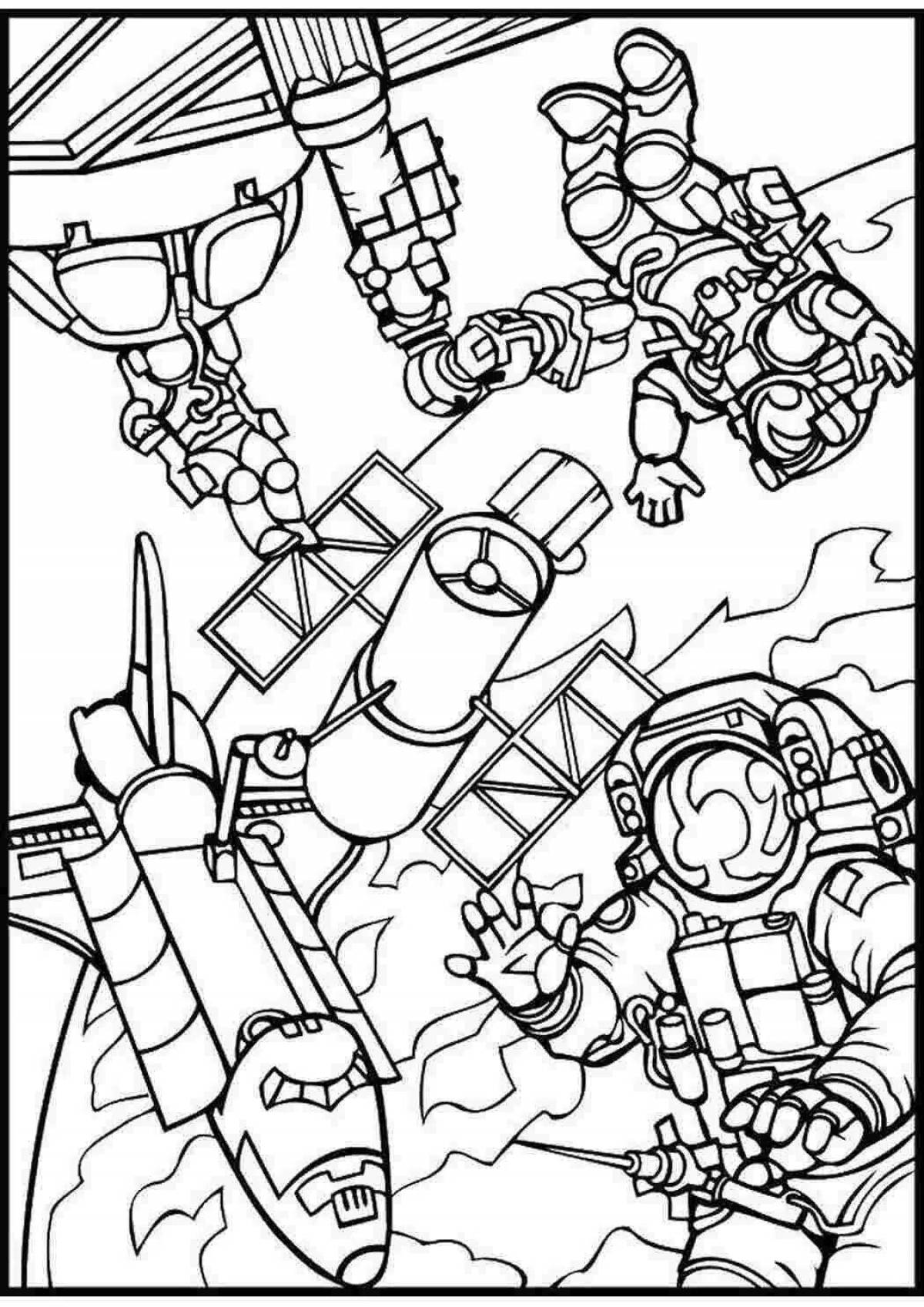 Coloring page beautiful spaceship among us