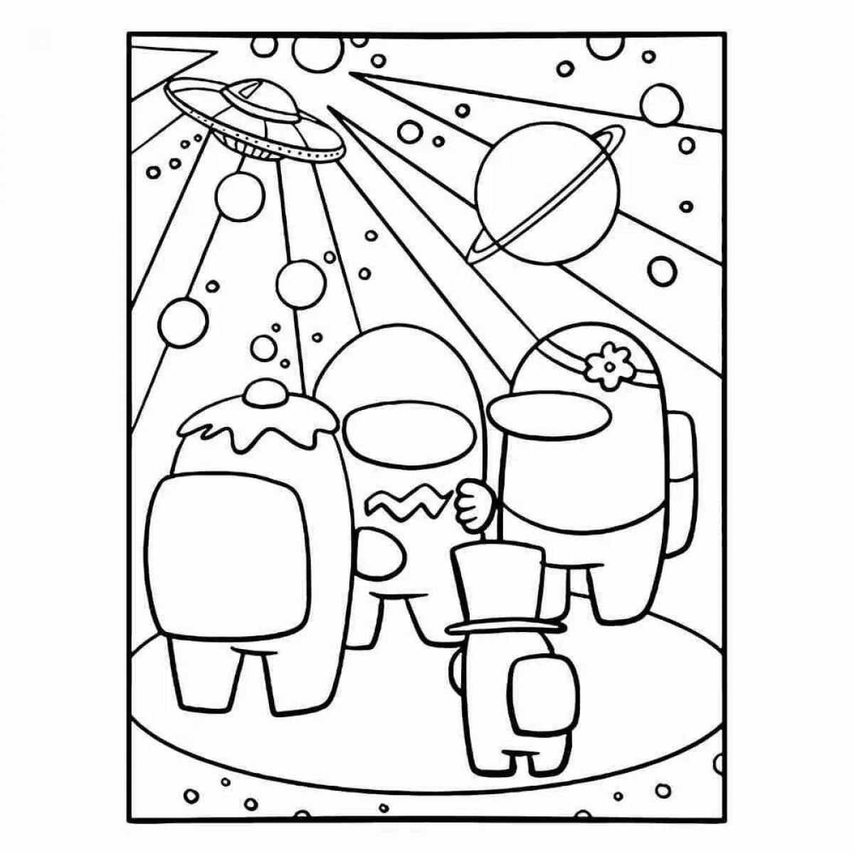 Coloring page bizarre spaceship among us