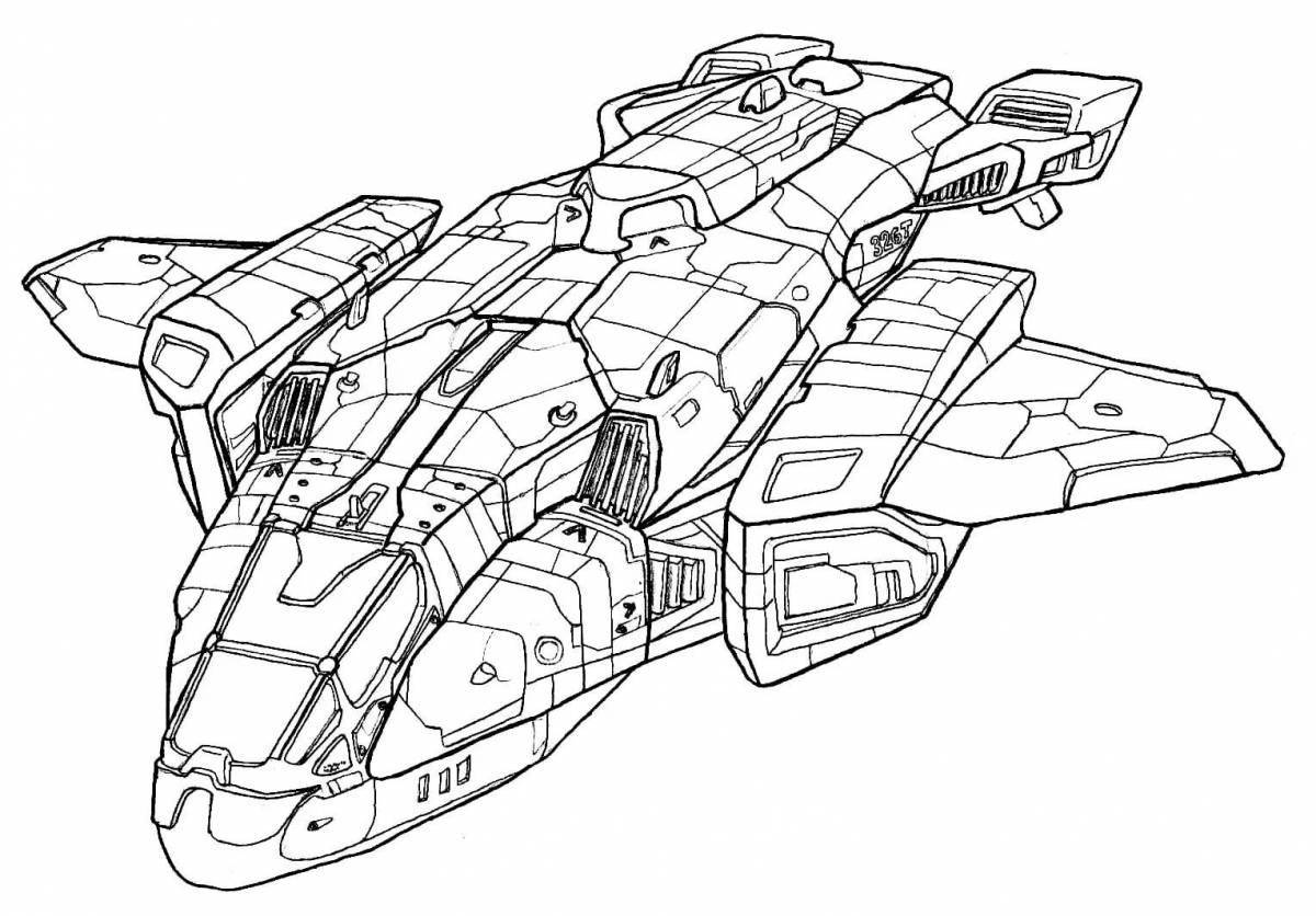 Fancy spaceship coloring page among us