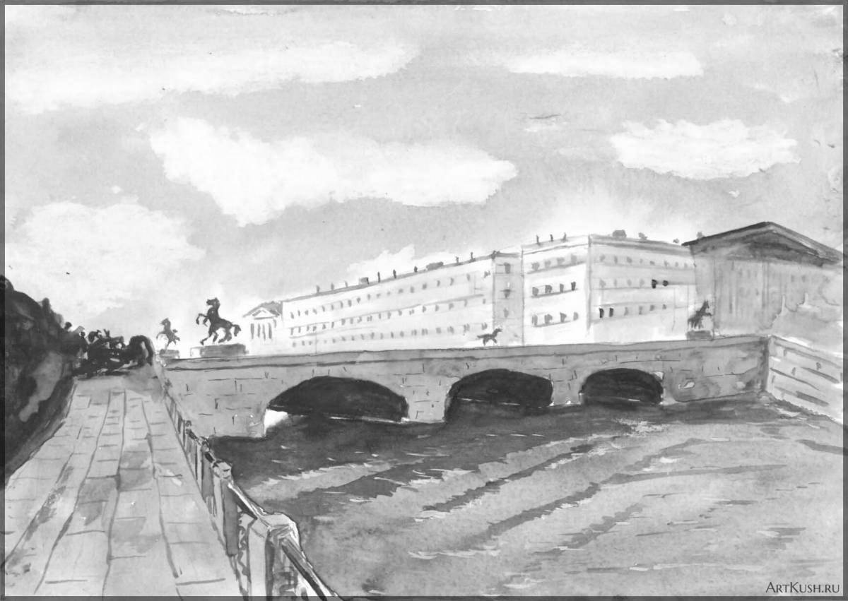 Coloring book elegant anichkov bridge for children