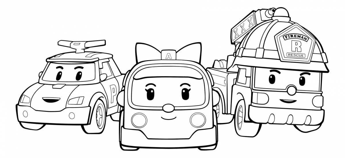 Colorful poly robocar fire truck coloring book