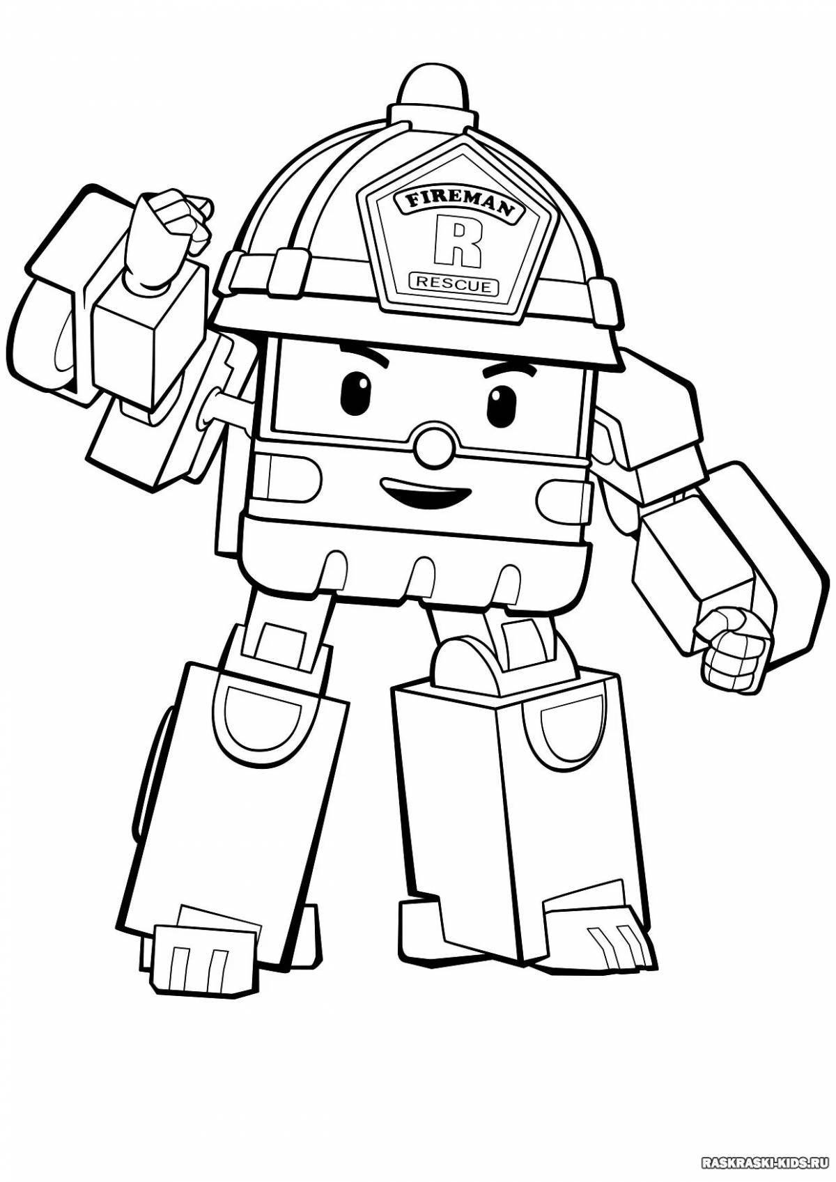 Poly robocar colorful fire truck coloring page