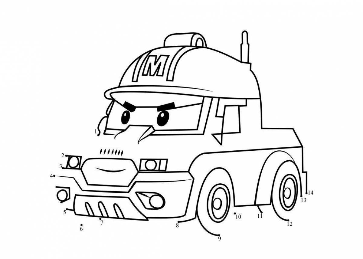 Cute firetruck poly robocar coloring book