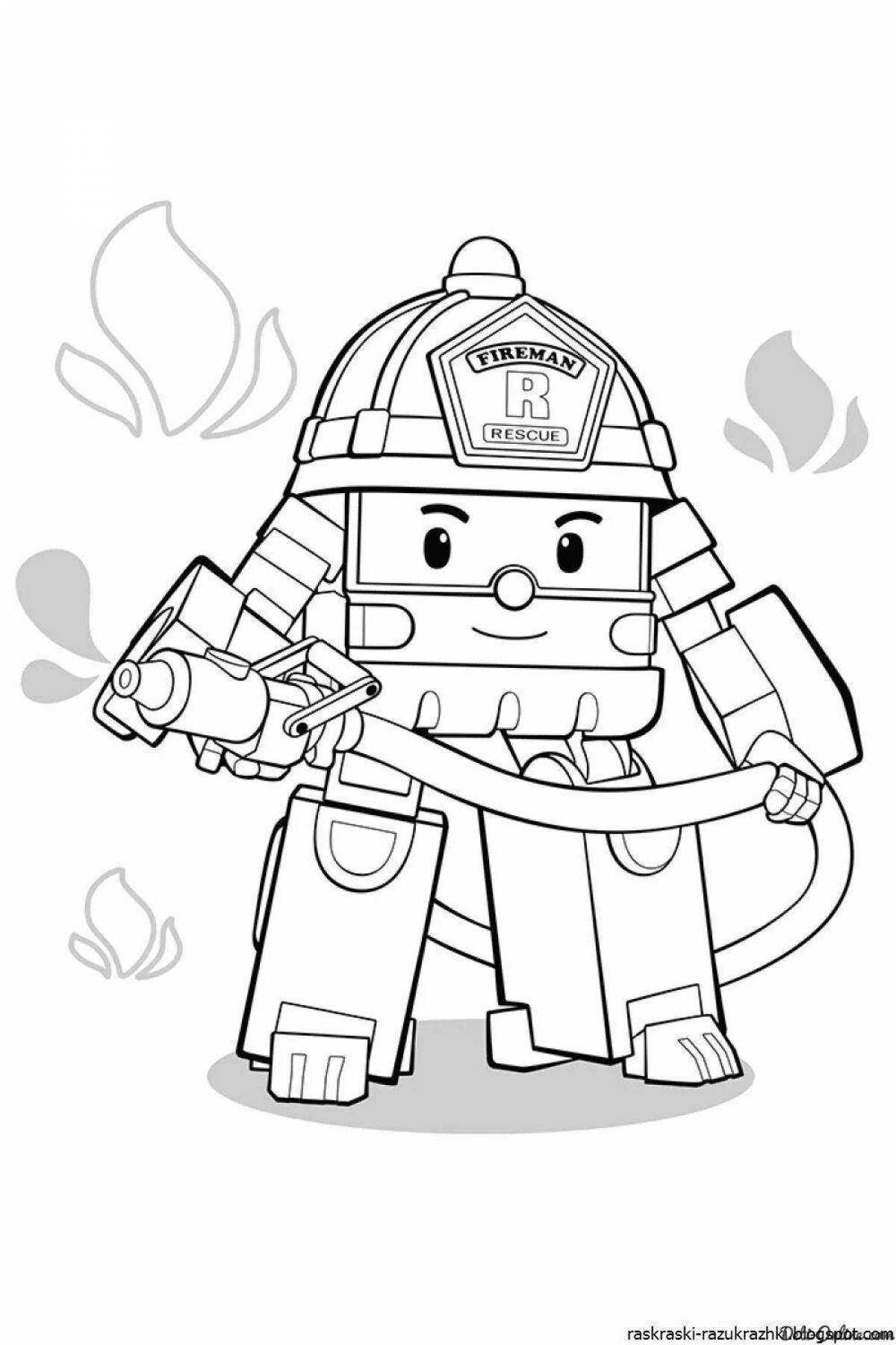 Poly robocar bold firetruck coloring page