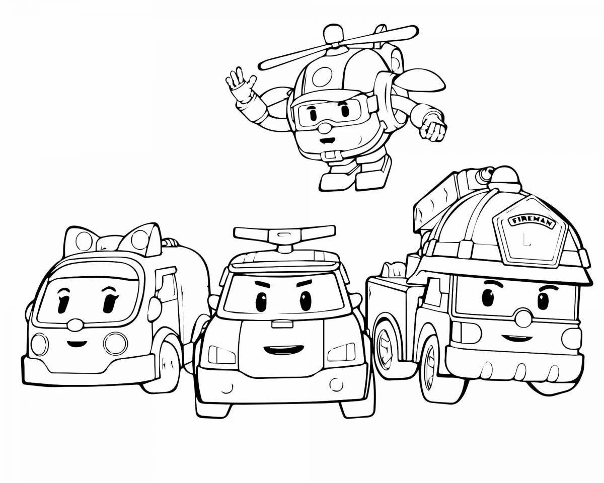 Poly robocar fire truck coloring page