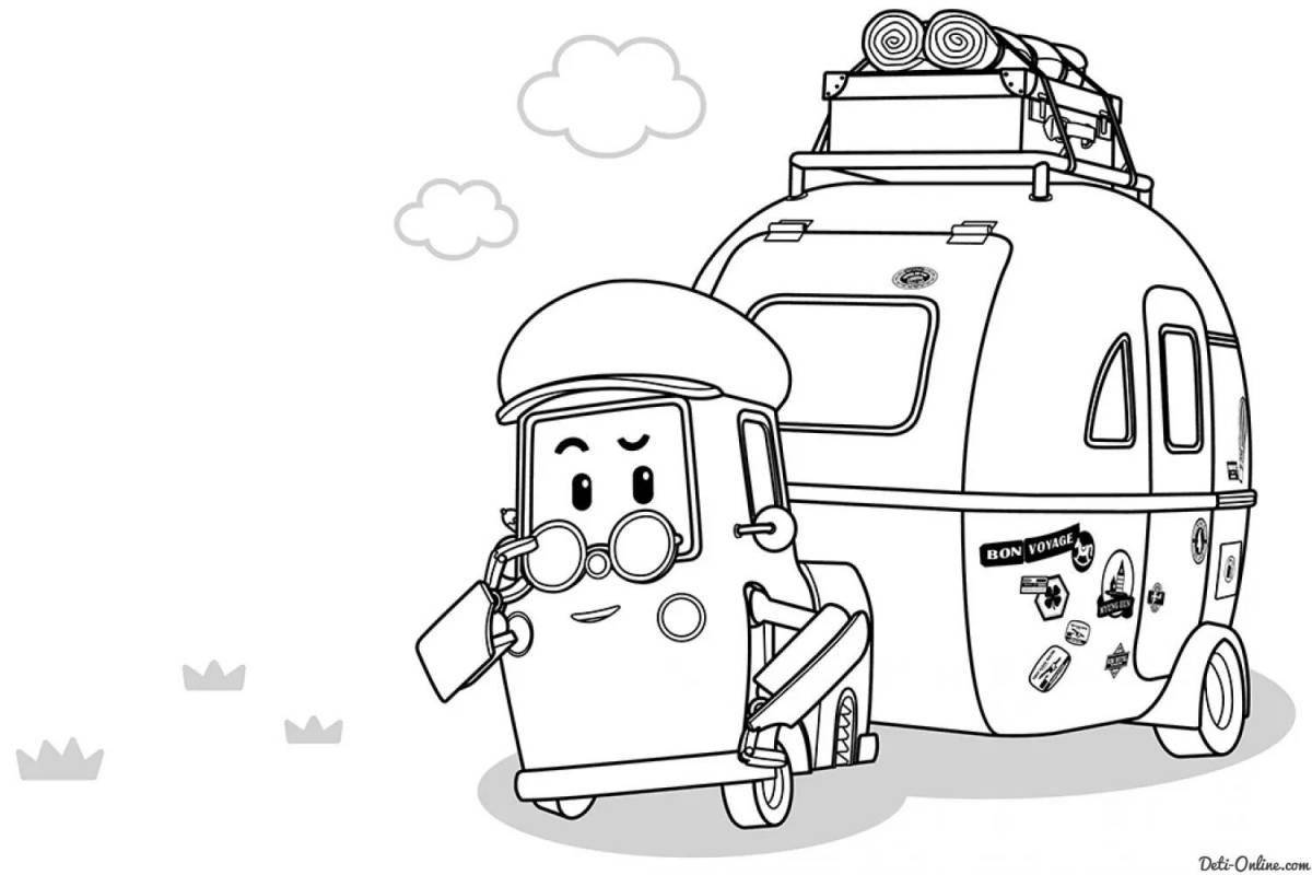 Coloring page charming fire truck poly robocar