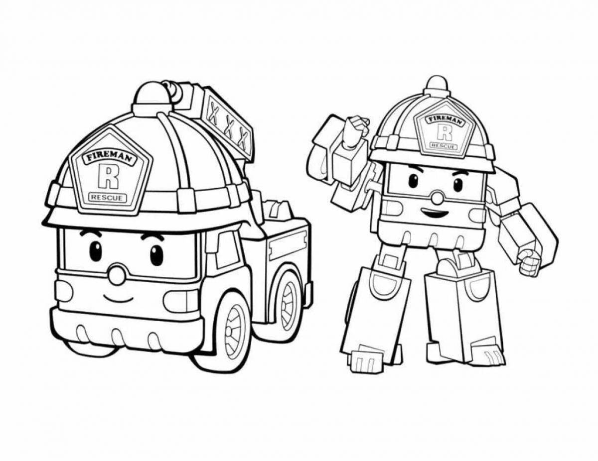 Charming fire truck poly robocar coloring book