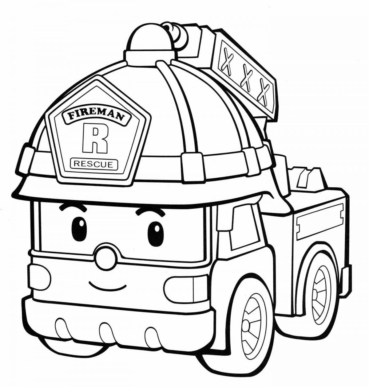 Attractive poly robocar fire truck coloring book