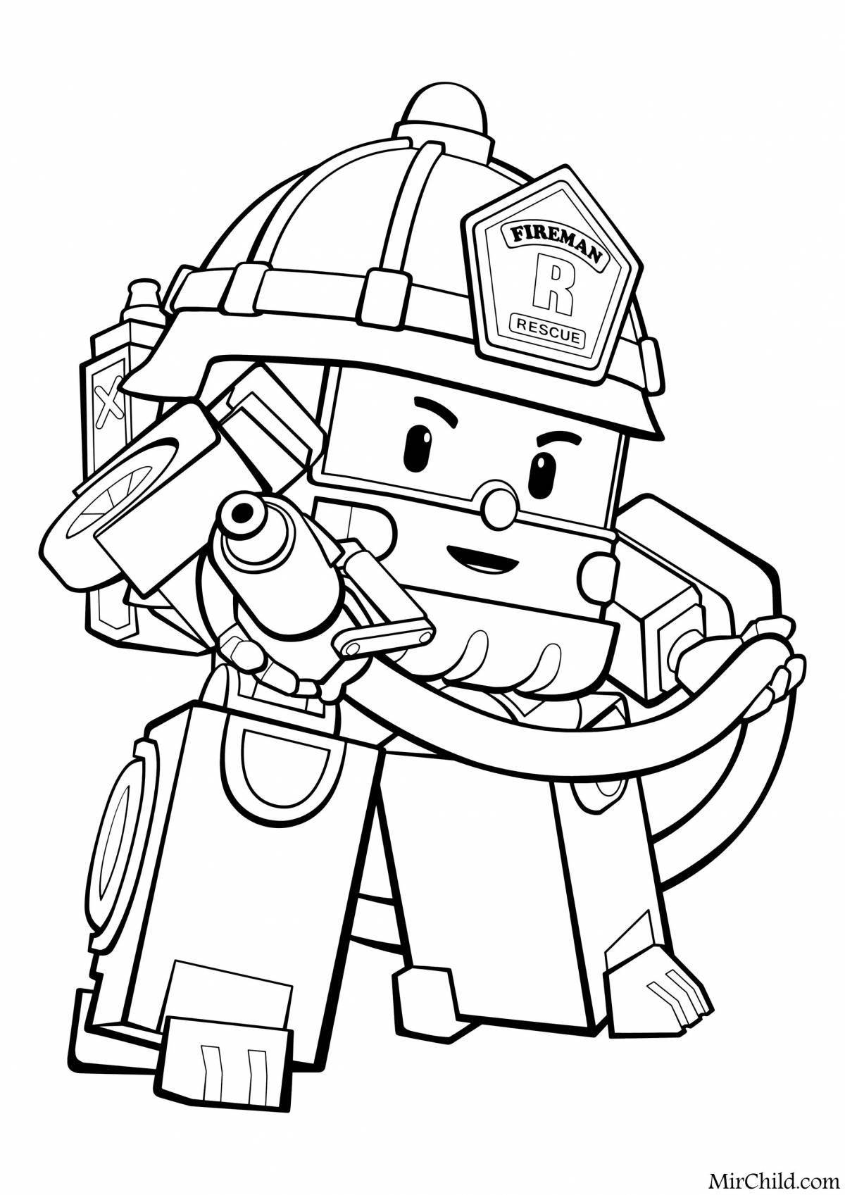 Coloring book intriguing fire truck poly robocar