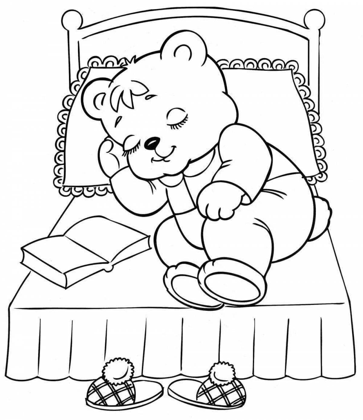 Счастливая раскраска спящий медведь для детей