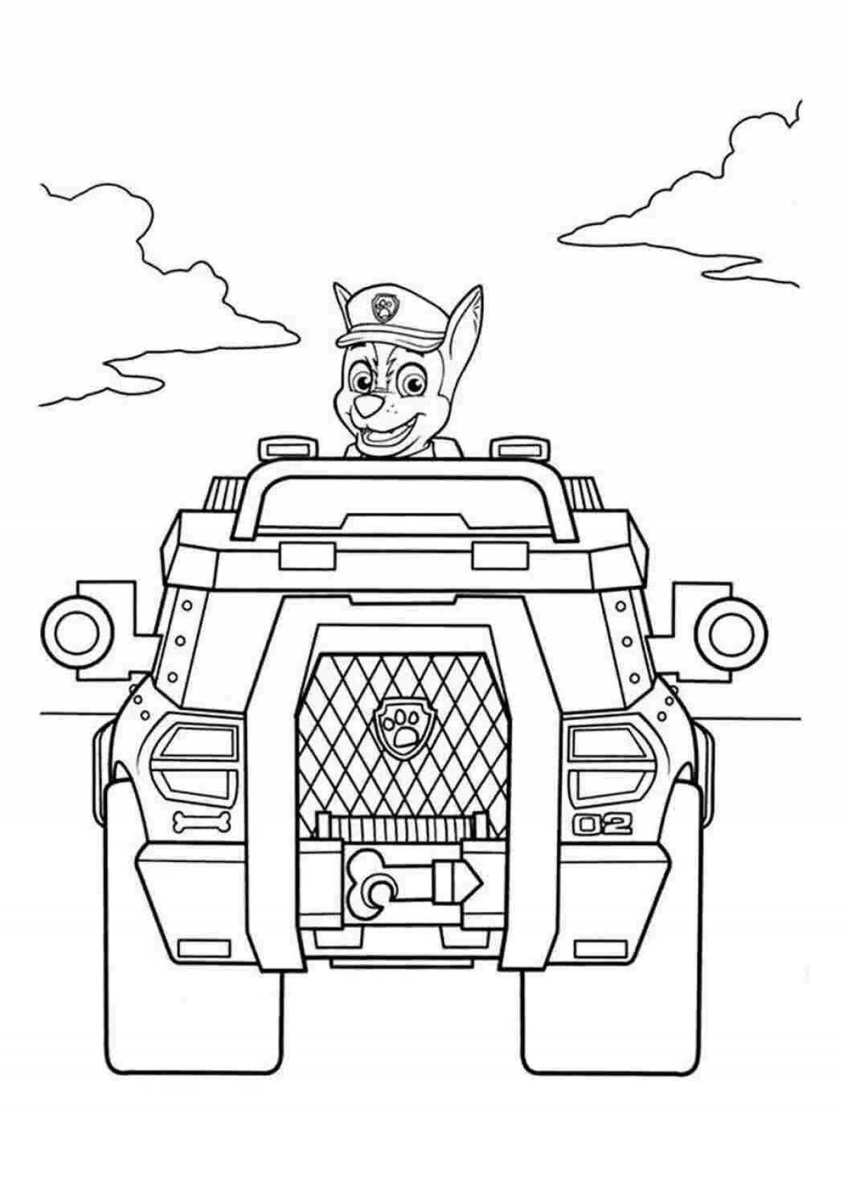 Coloring page paw patrol with cars