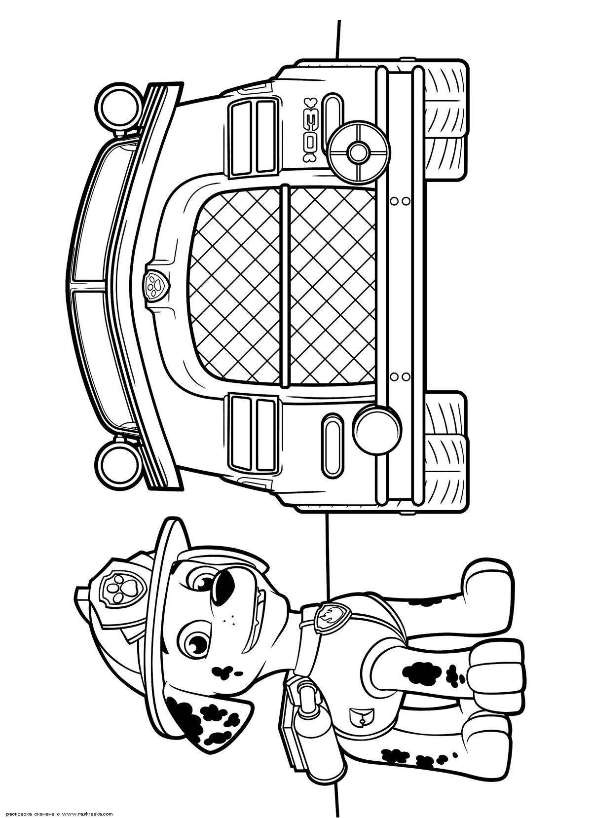 Playful coloring page paw patrol with cars