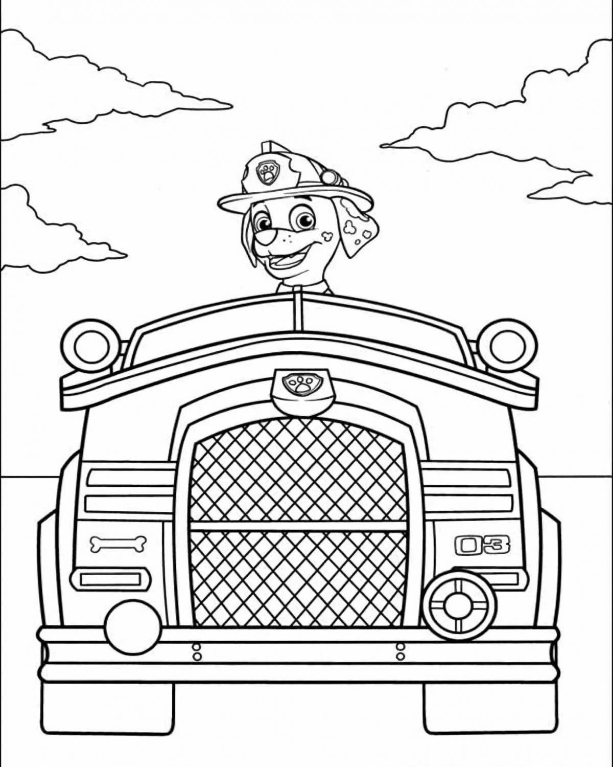 Fun coloring page paw patrol with cars