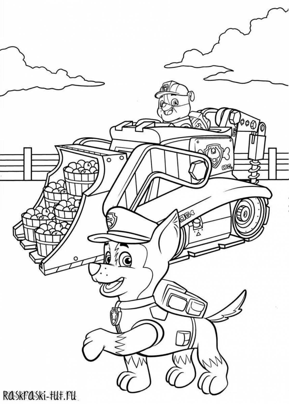 Cute coloring page paw patrol with cars