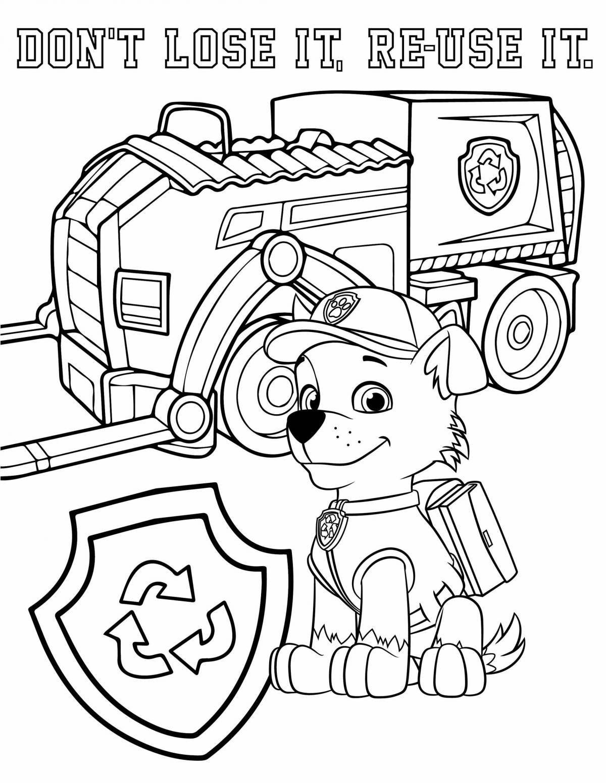 Creative coloring page paw patrol with cars
