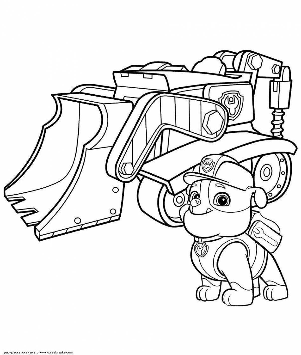 Creative coloring page paw patrol with cars
