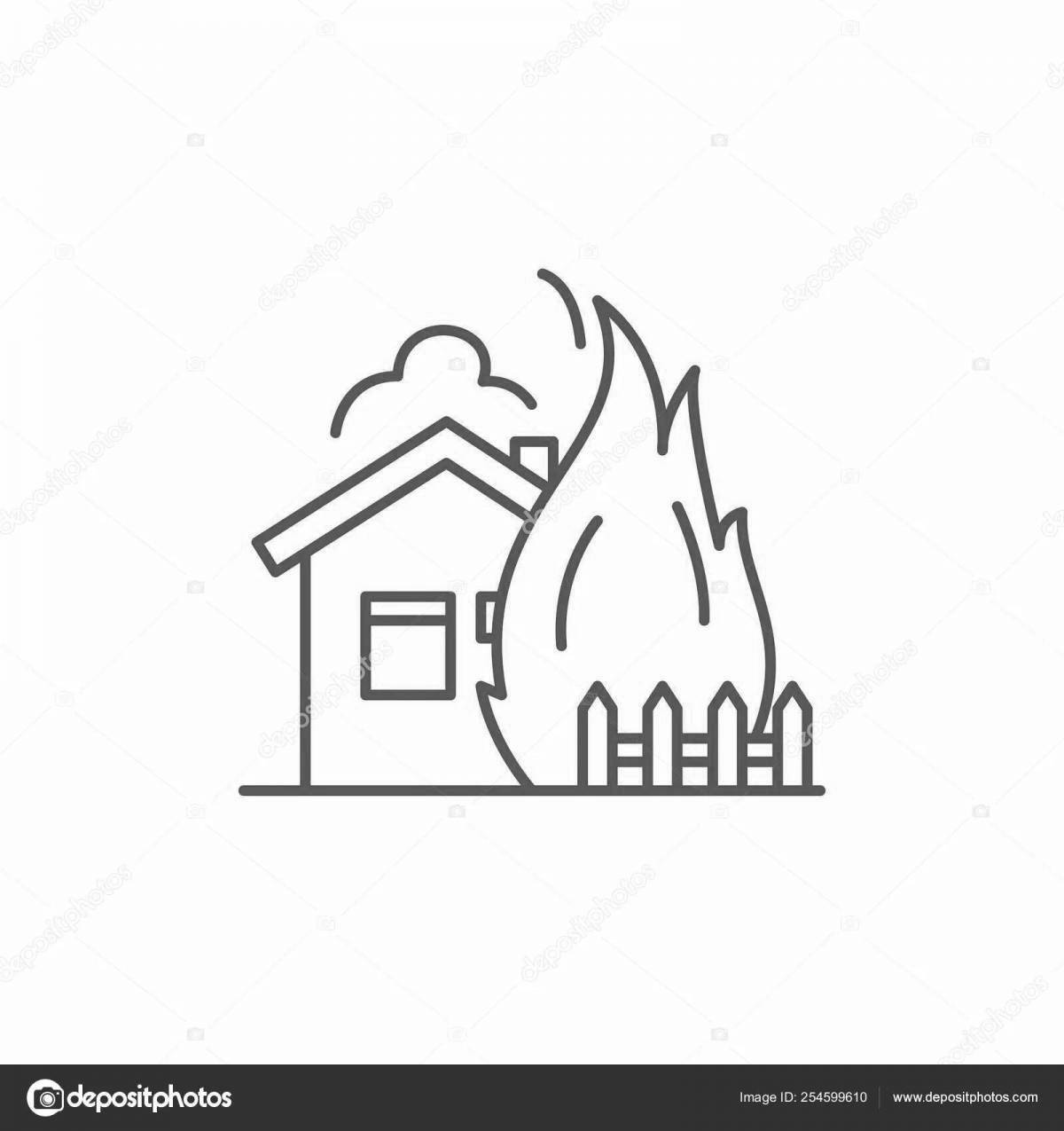Очаровательная раскраска горящий дом для детей