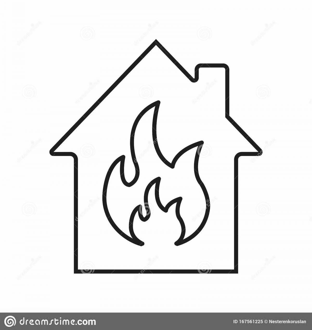Glowing burning house coloring book for kids