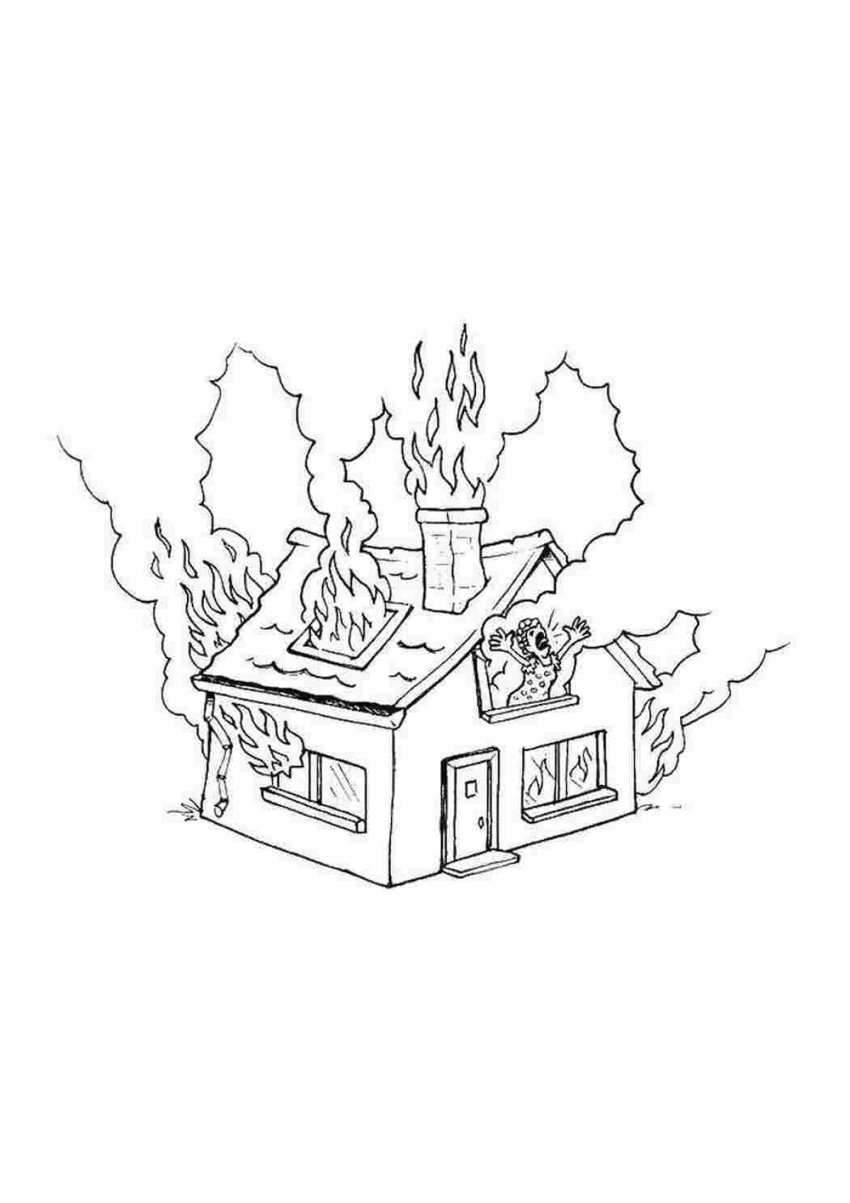 Shiny burning house coloring book for kids