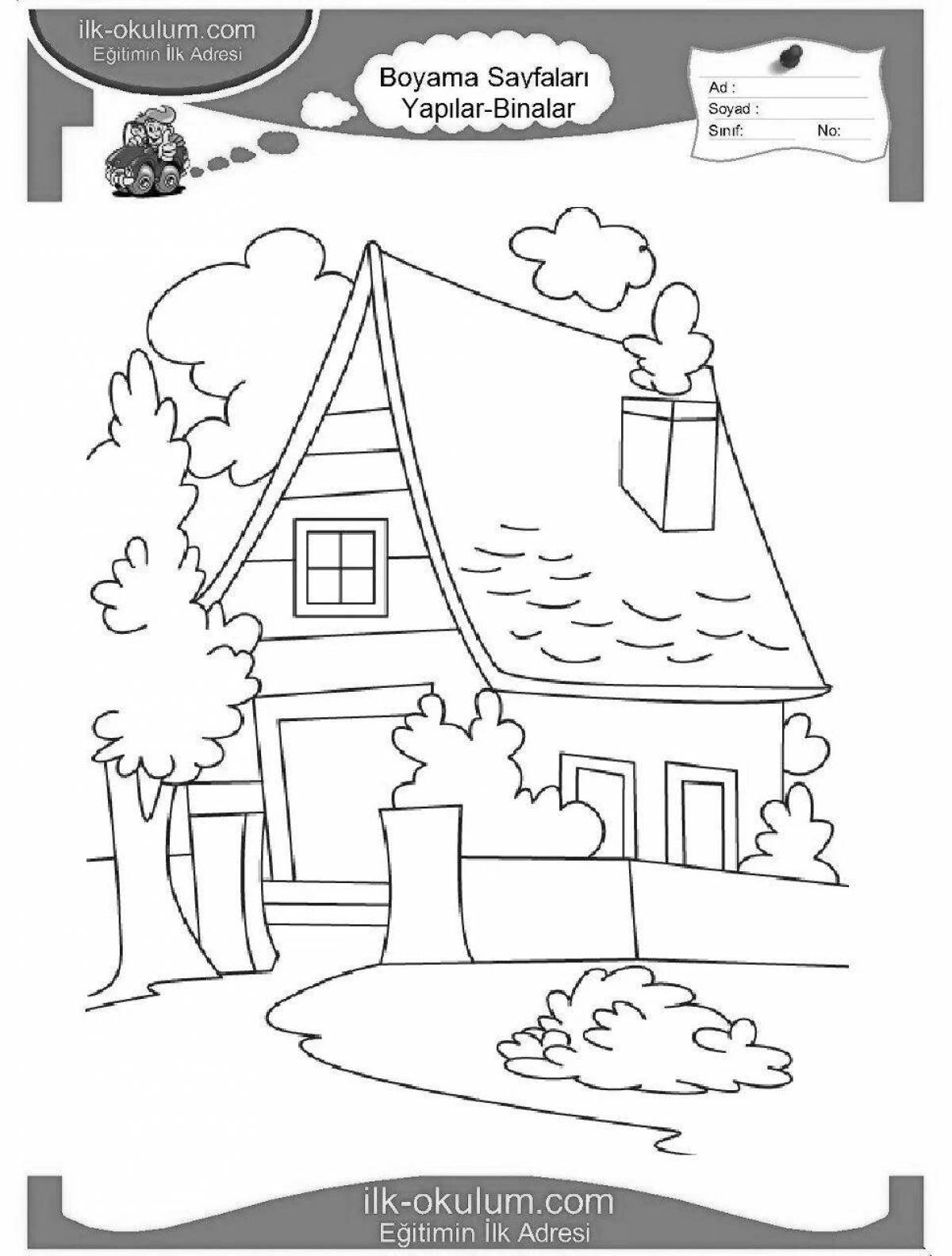 Sparkling burning house coloring book for kids