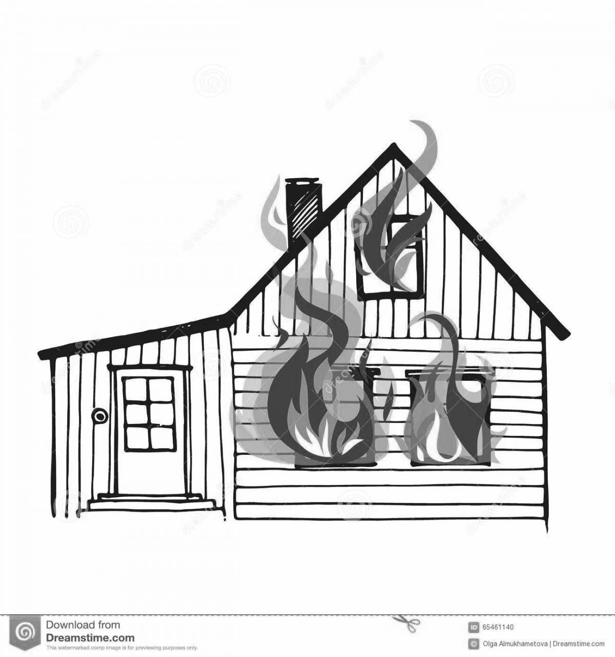 Потрясающая раскраска горящий дом для детей