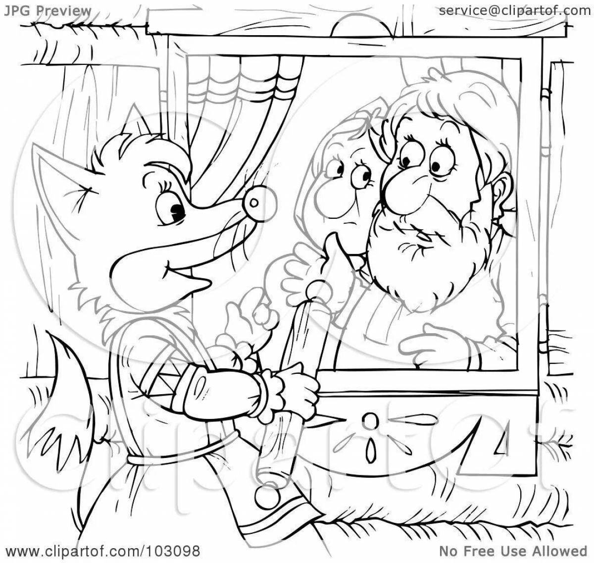Charming coloring fairytale fox with a rolling pin