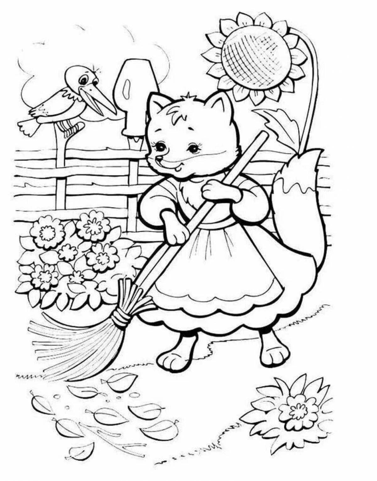 Fairy coloring fairy fox with a rolling pin