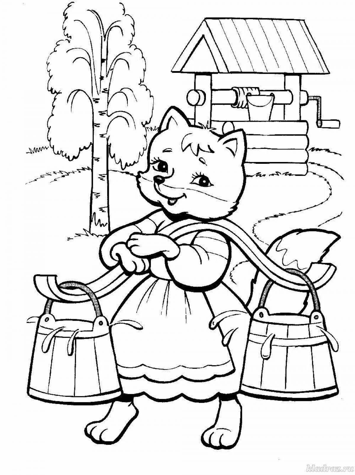 Bright coloring fairytale fox with a rolling pin