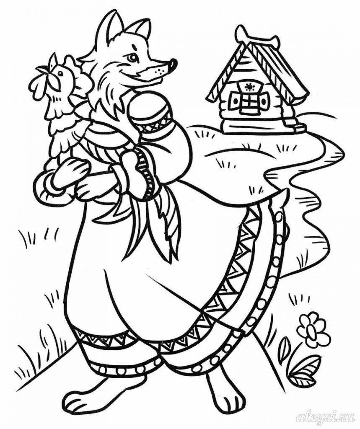 Violent coloring fairy fox with a rolling pin