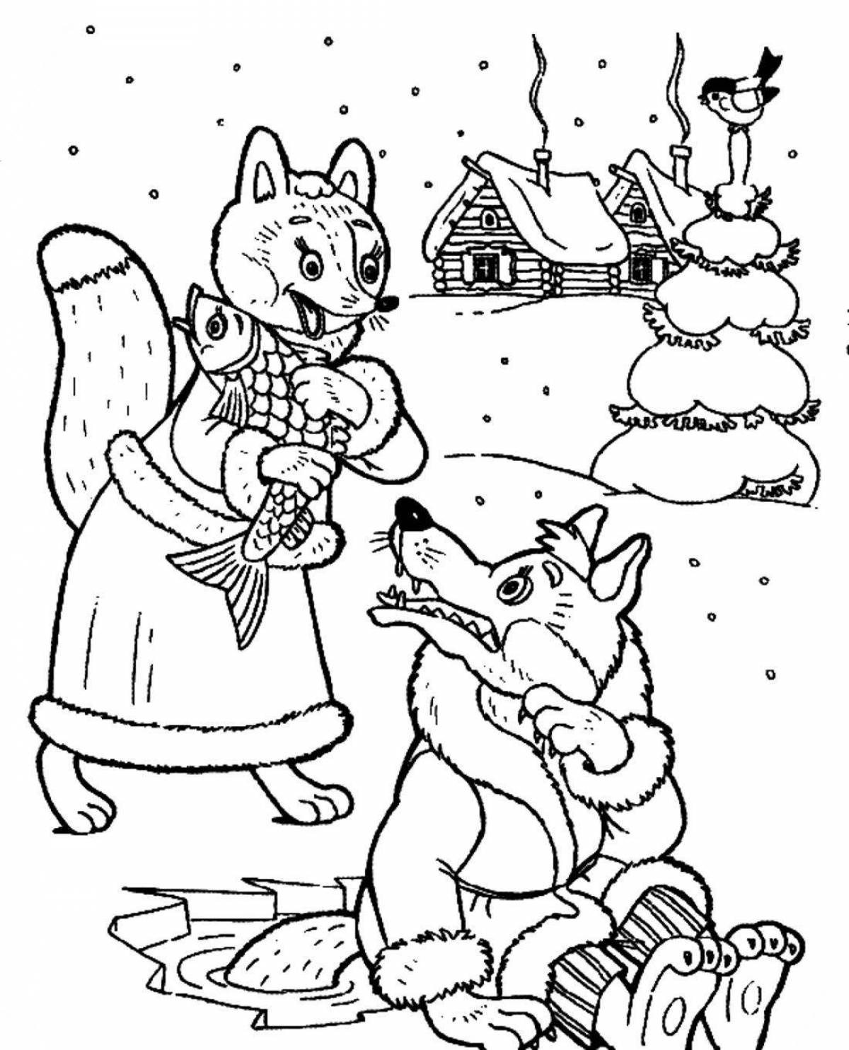 Comic coloring fairy fox with a rolling pin