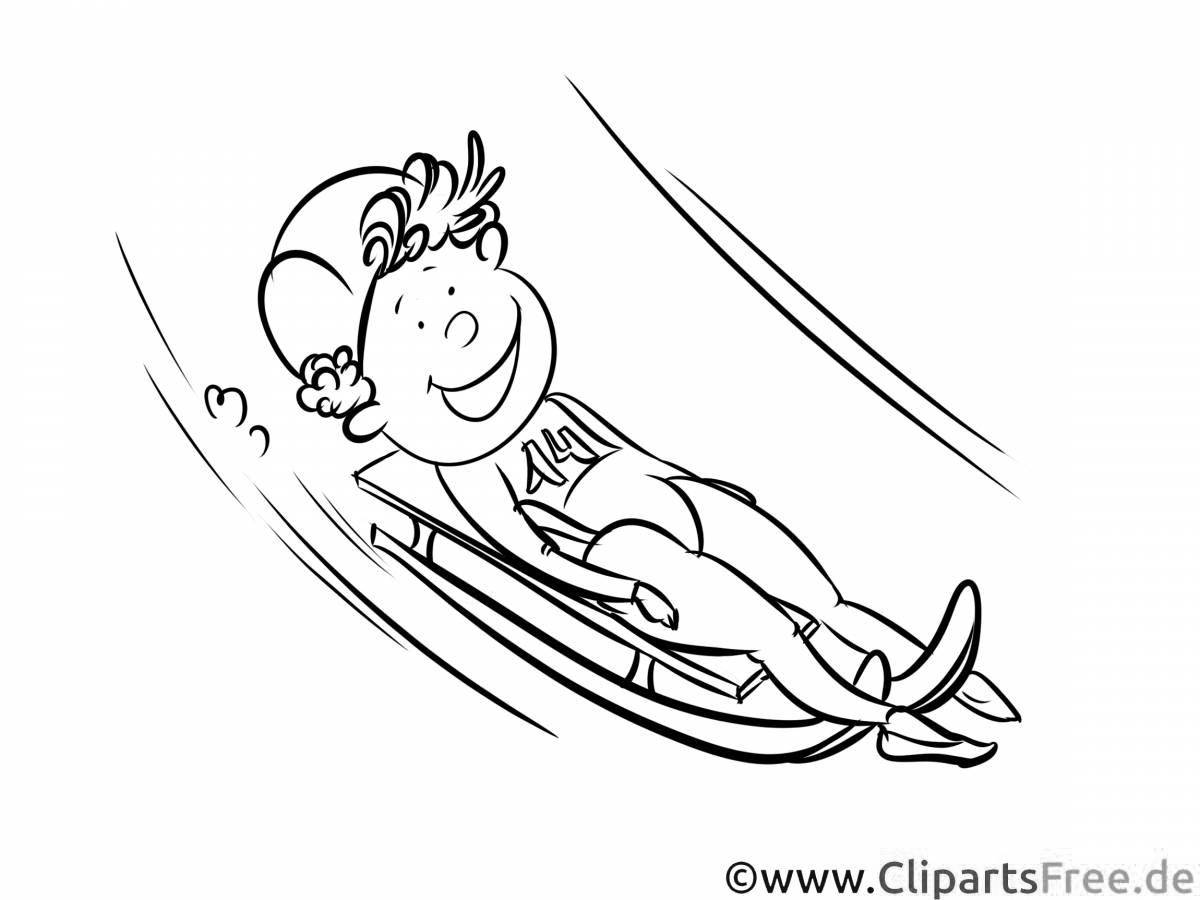 Colorful luge coloring page