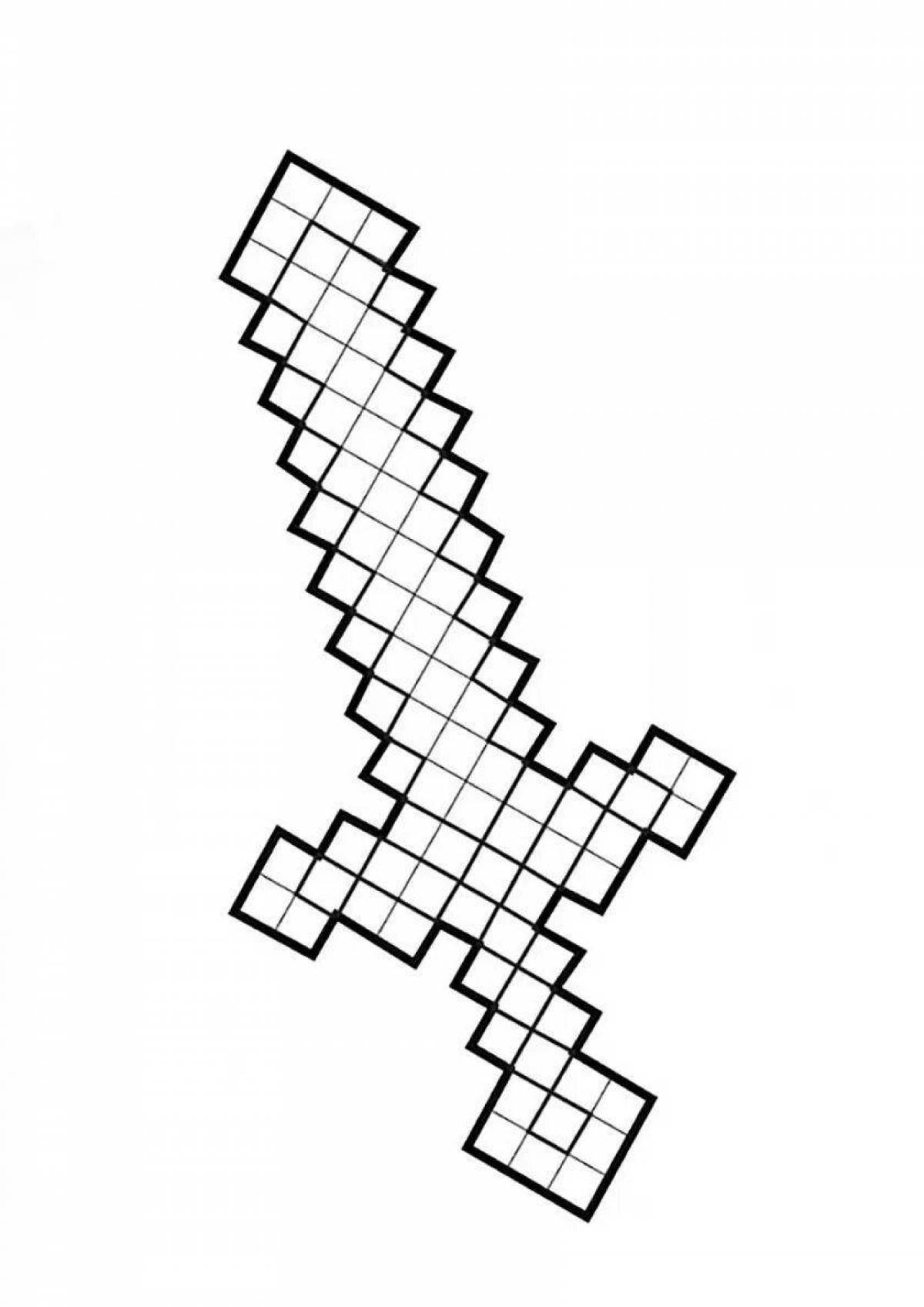 Playful minecraft coloring page with sword and pickaxe
