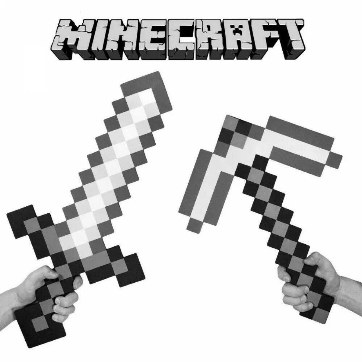 Great minecraft sword and pickaxe coloring page
