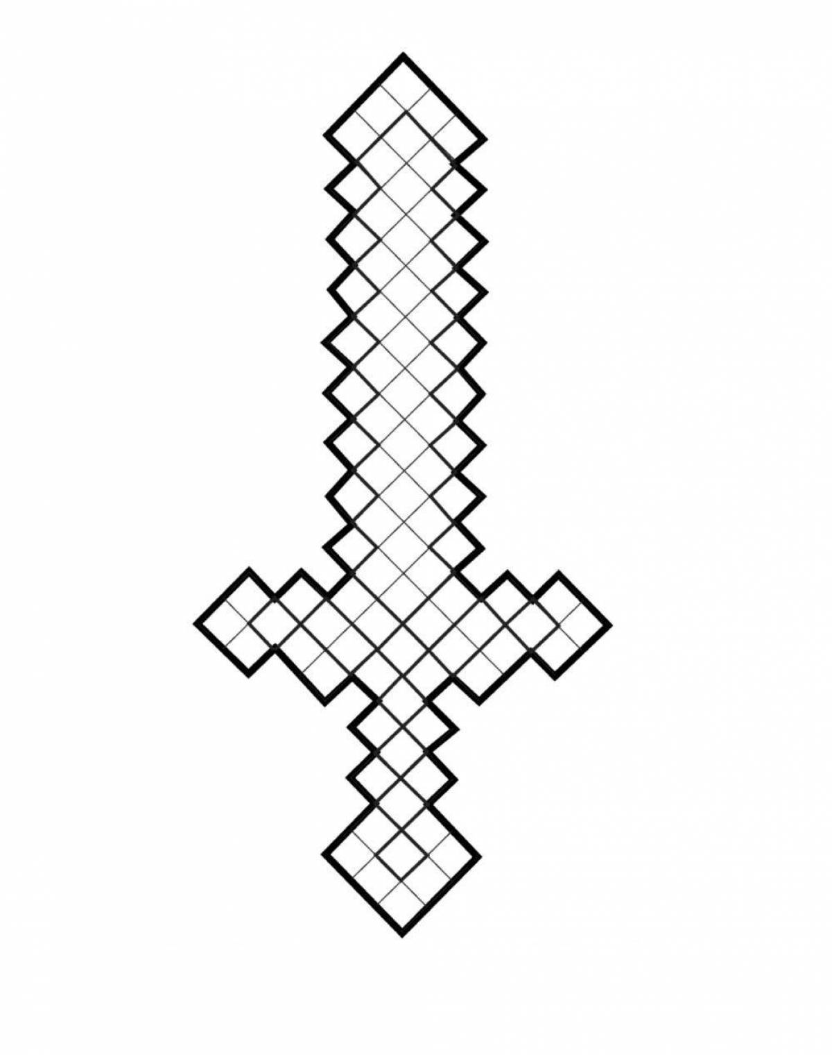 Incredible minecraft coloring page with sword and pickaxe