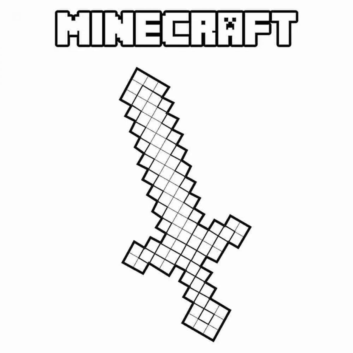 Creative minecraft coloring page with sword and pickaxe