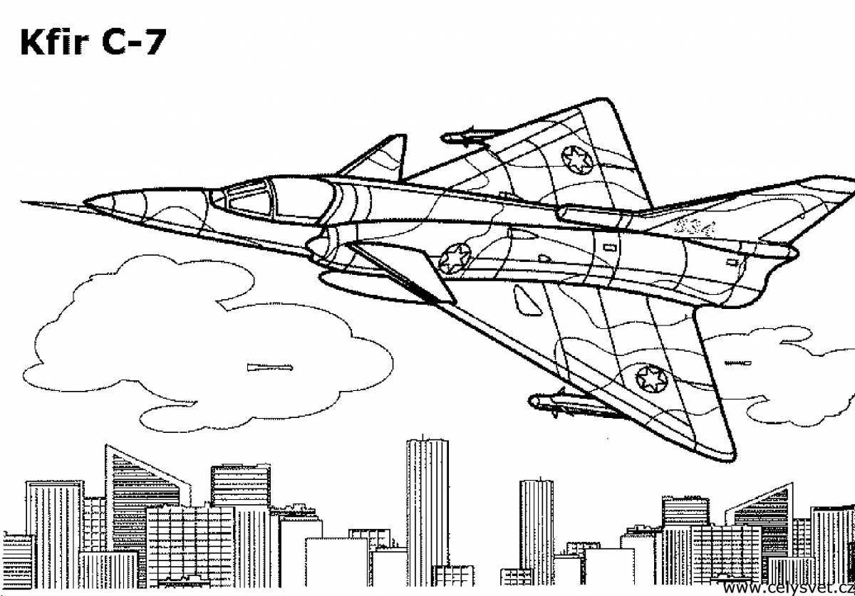 Colorful military aircraft coloring page for kids