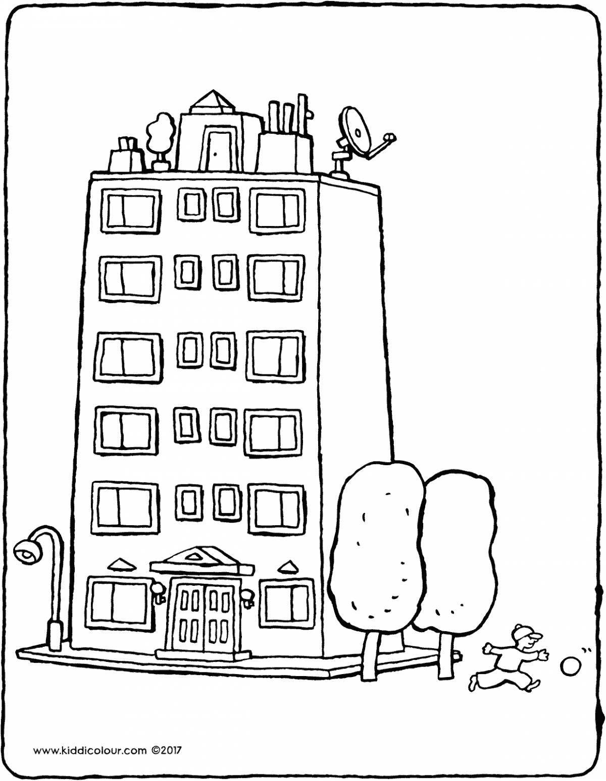 Colorful high-rise buildings coloring pages for kids