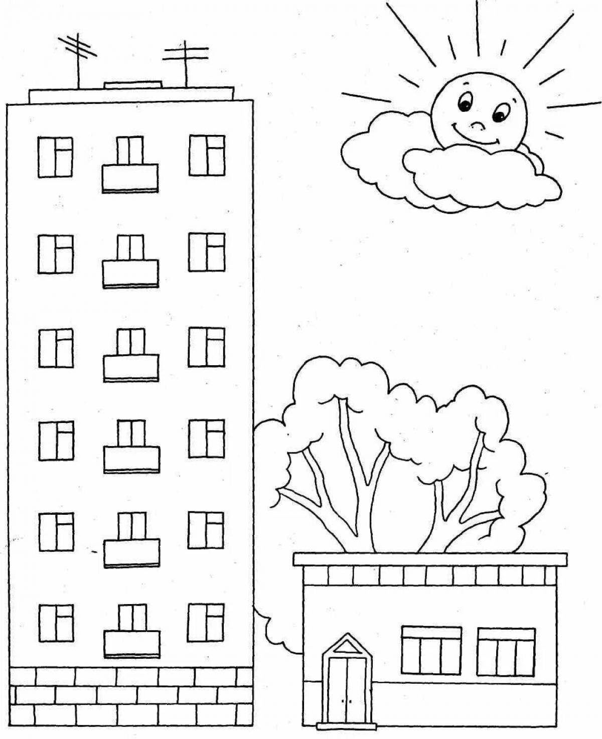 Fine high rise buildings coloring book for kids