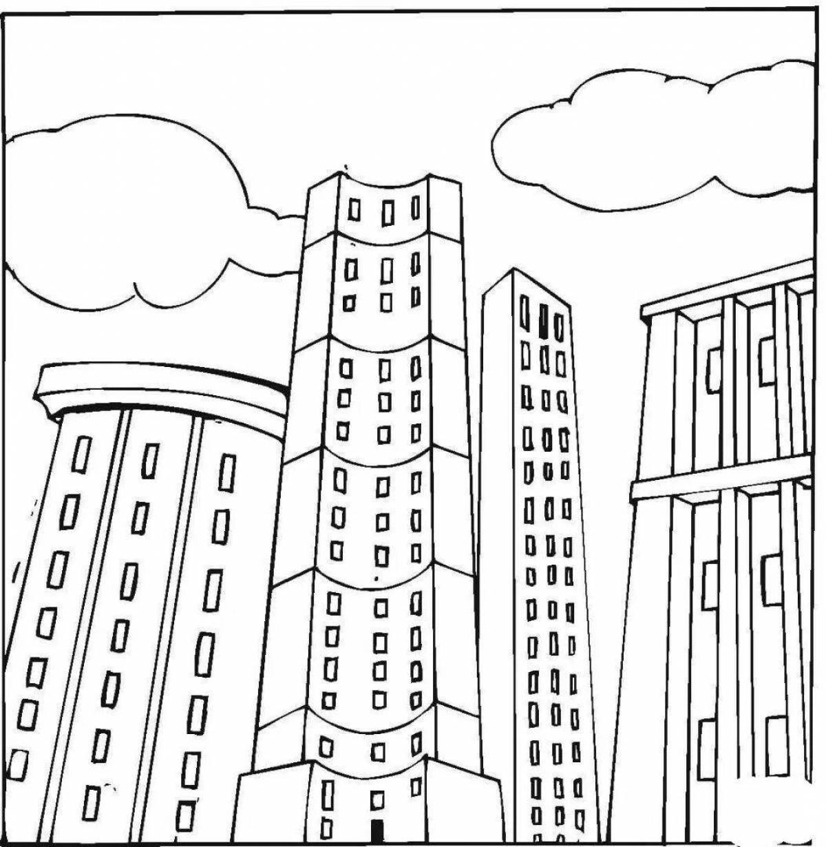 Luminous high-rise buildings coloring book for kids