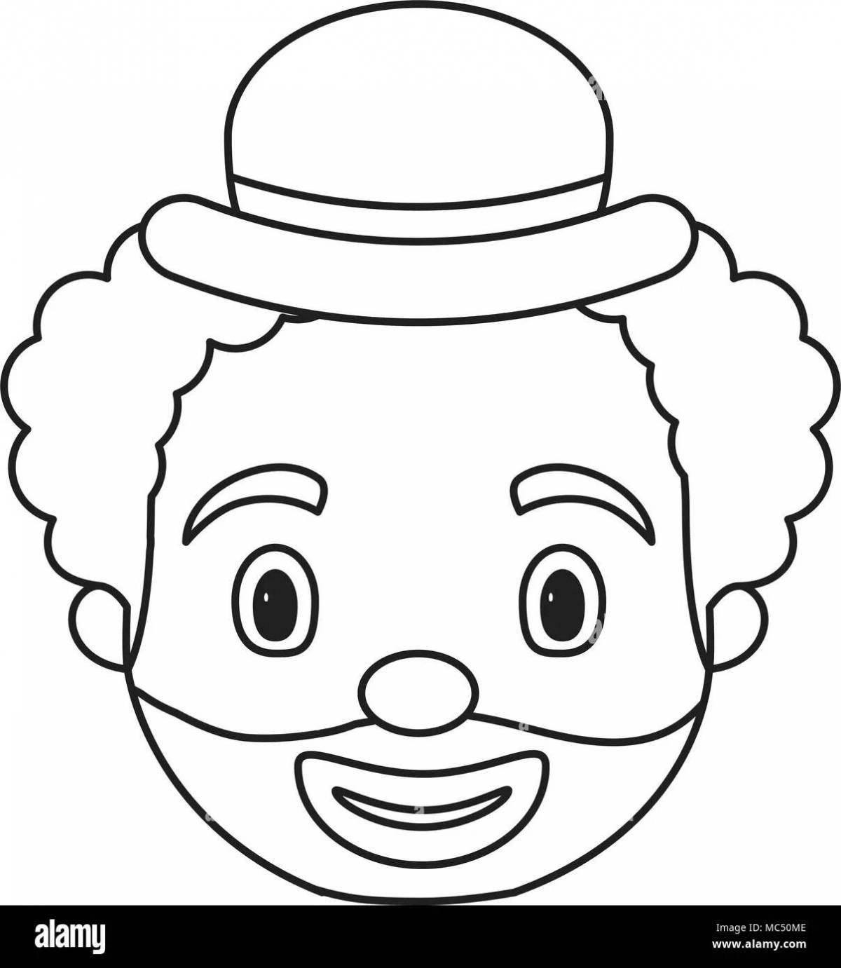 Playful clown face coloring page for kids