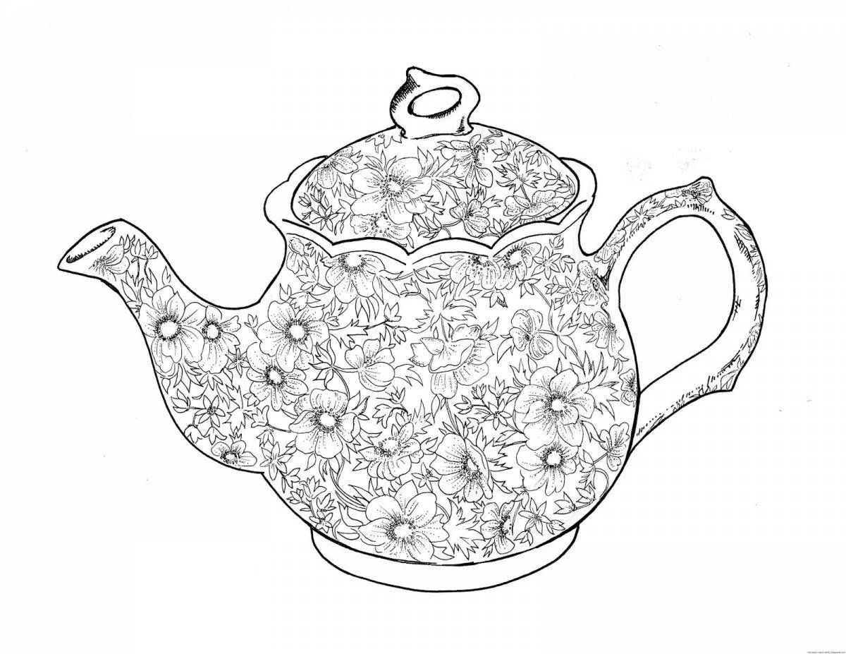 Coloring book colorful teapot for kids