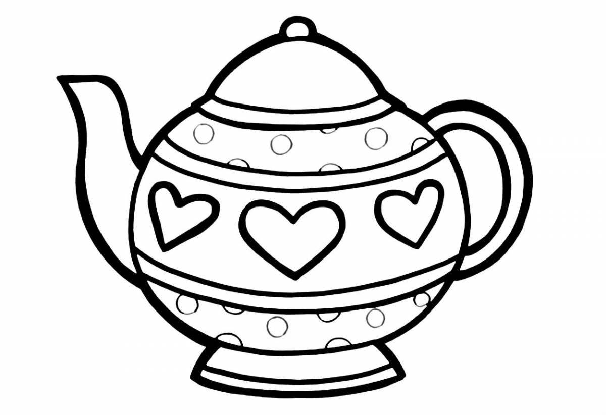 Coloring book colorful teapot for babies