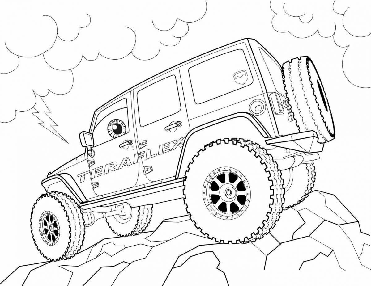 Glamorous jeep coloring page for kids